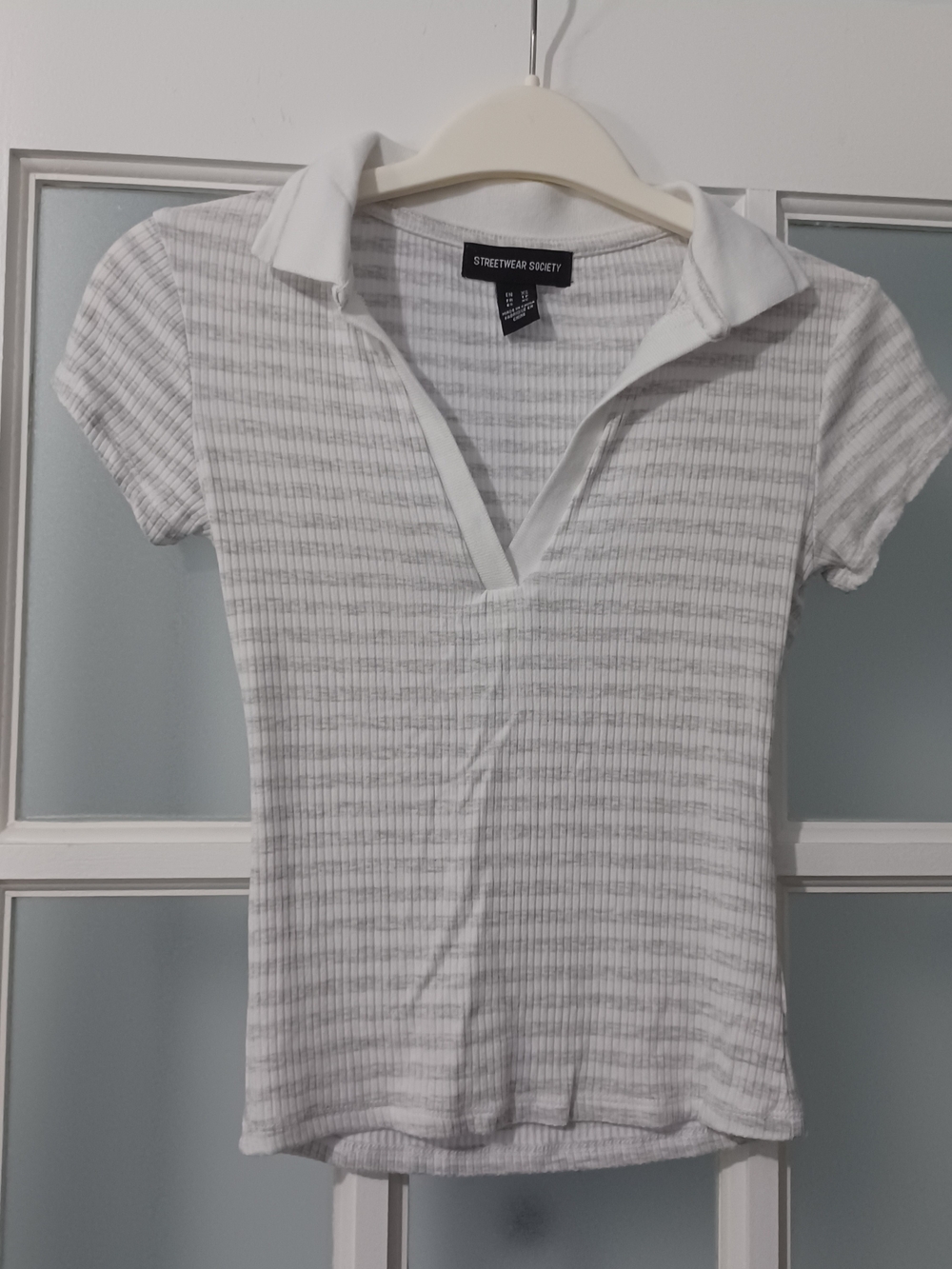Streetwear Society White Ribbed Open V Polo Tee